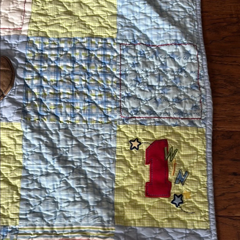 Varsity Baby Quilt with Red and Yellow Accents. Home quilted